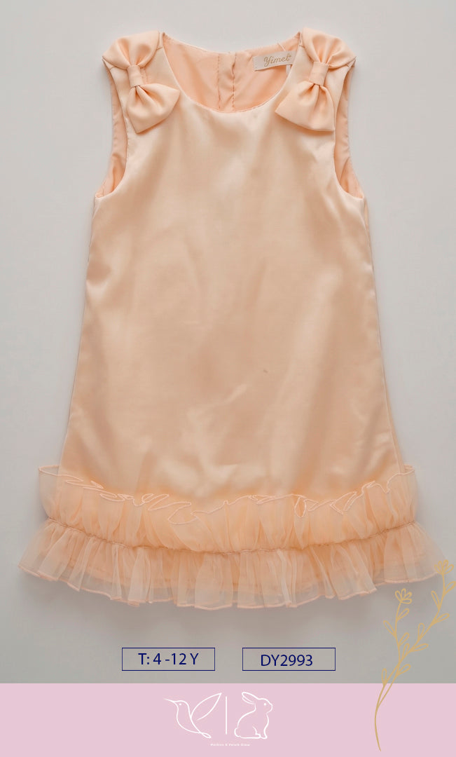 Vestido de Gala Satinado con Moños y Olán para Niña