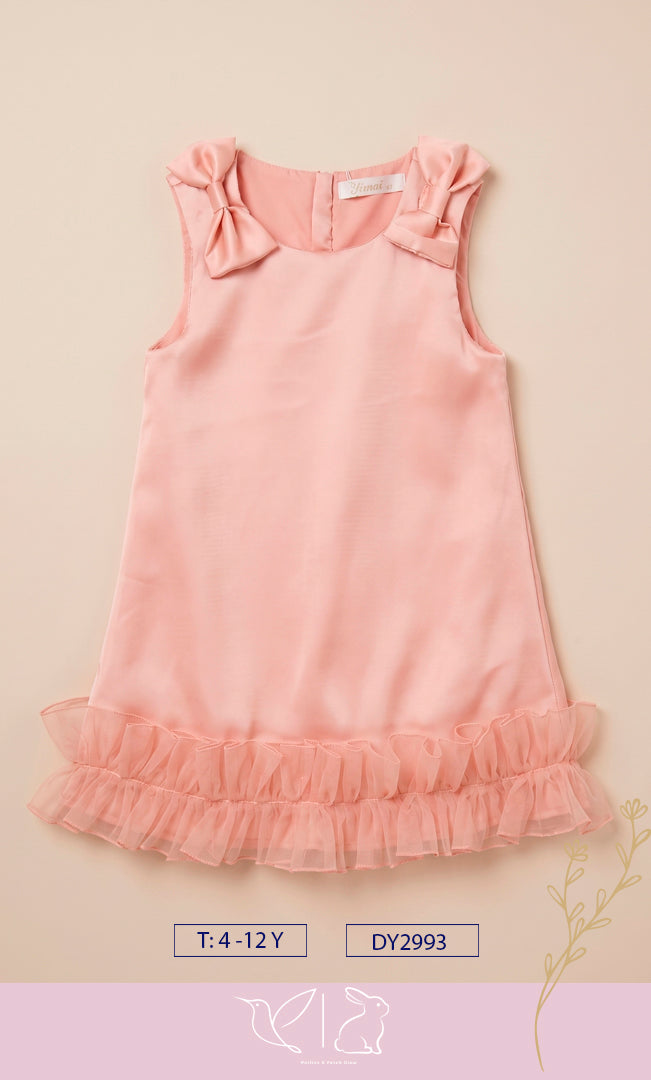 Vestido de Gala Satinado con Moños y Olán para Niña