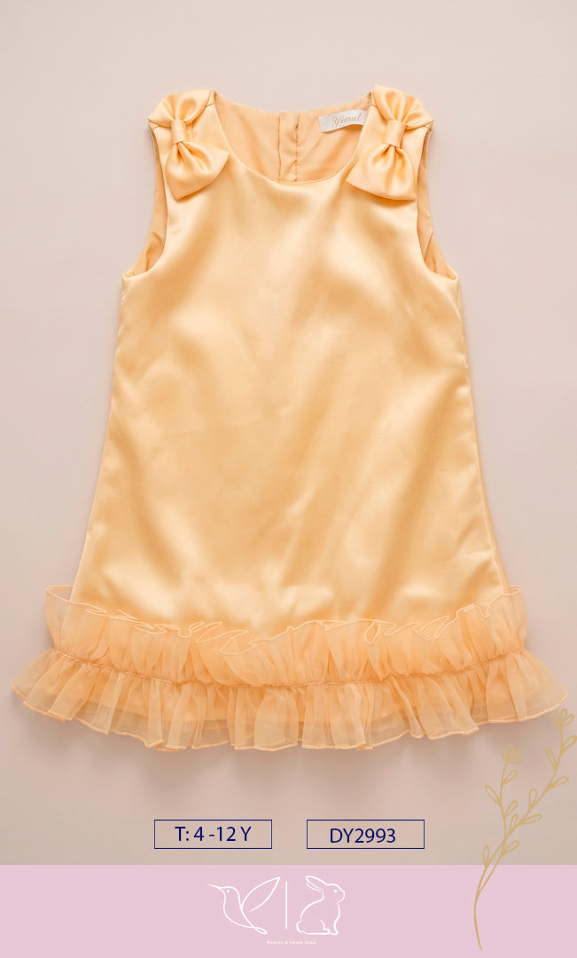 Vestido de Gala Satinado con Moños y Olán para Niña