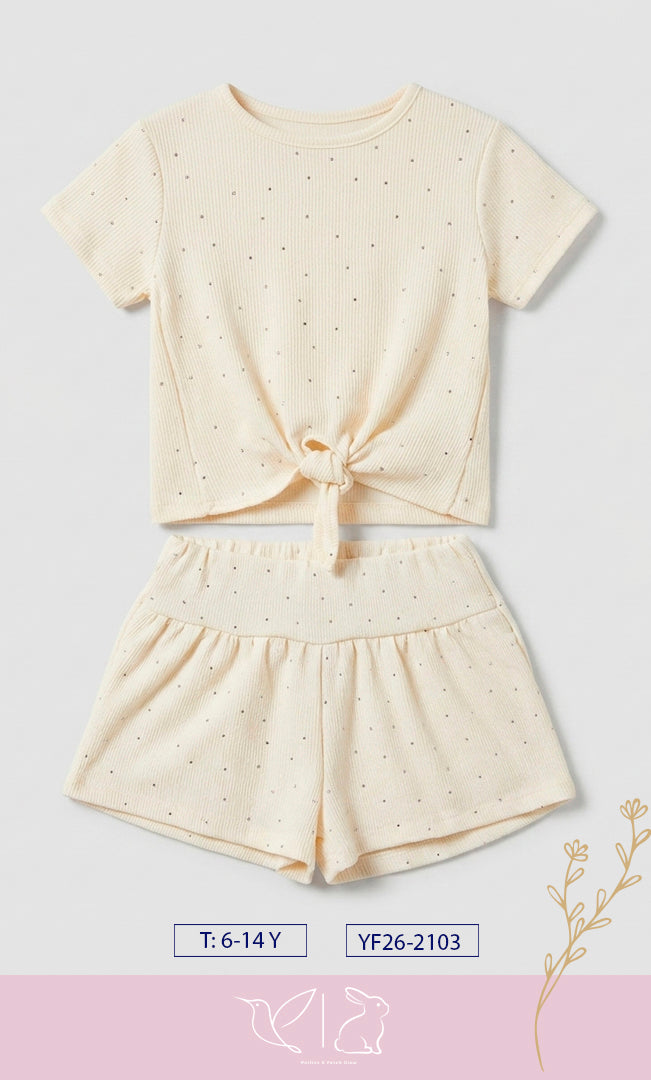 Conjunto "Glow" de 2 Piezas para Niña - Top con Nudo y Short Falda ✨