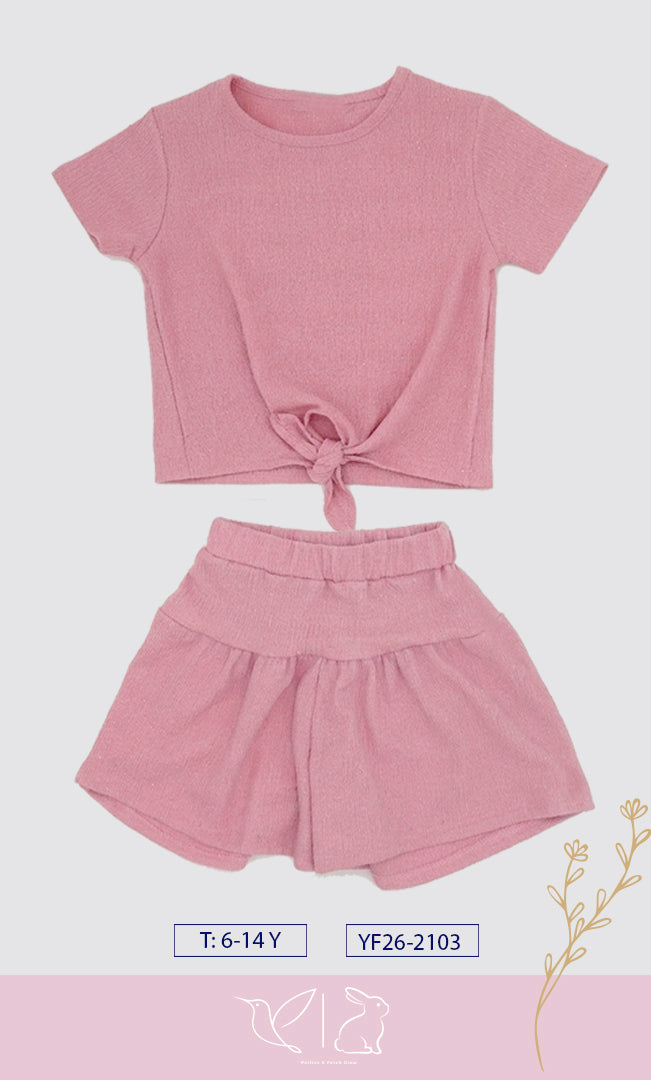 Conjunto "Glow" de 2 Piezas para Niña - Top con Nudo y Short Falda ✨