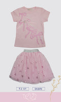 "Little Princess" de 2 Piezas: Playera con Moños y Falda de Tul Brillante para Niña