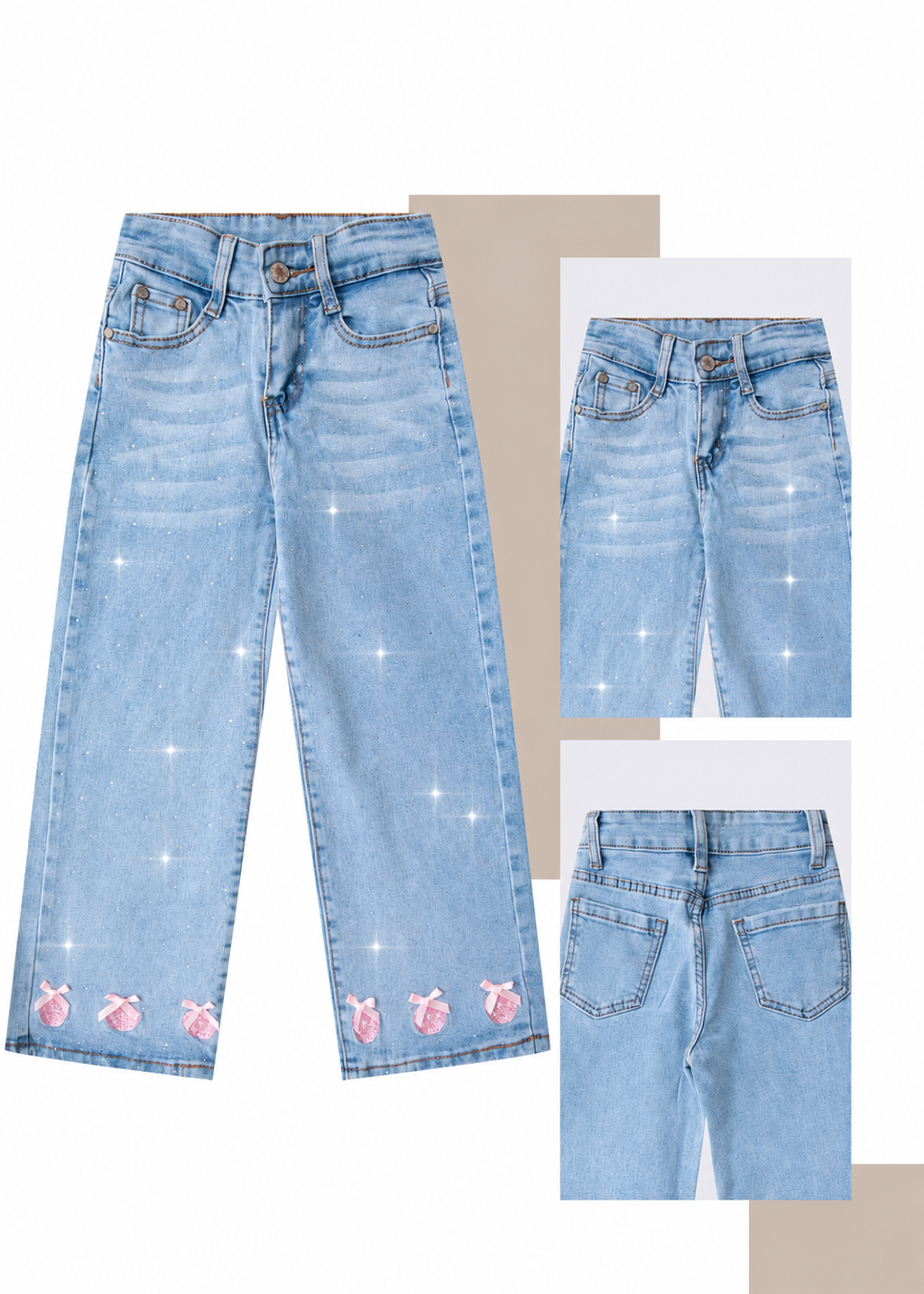 Pantalón de Mezclilla para Niña Wide Leg con Fresas Bordados | Jeans Holgados de Moda