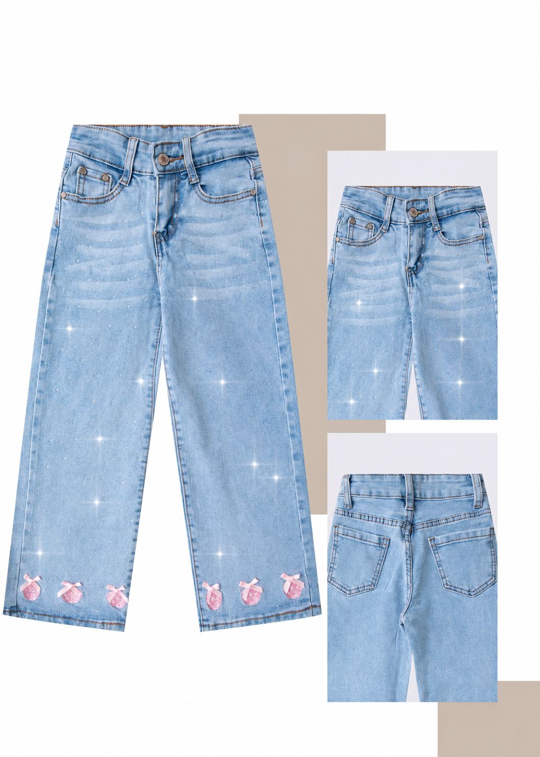 Pantalón de Mezclilla para Niña Wide Leg con Fresas Bordados | Jeans Holgados de Moda