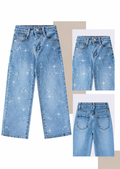 Jeans para Niña Wide Leg con Fresas Moñitos Bordados y Brillos ✨🎀 | Pantalón de Mezclilla Holgado