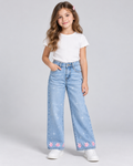 Pantalón de Mezclilla para Niña Wide Leg con Fresas Bordados | Jeans Holgados de Moda