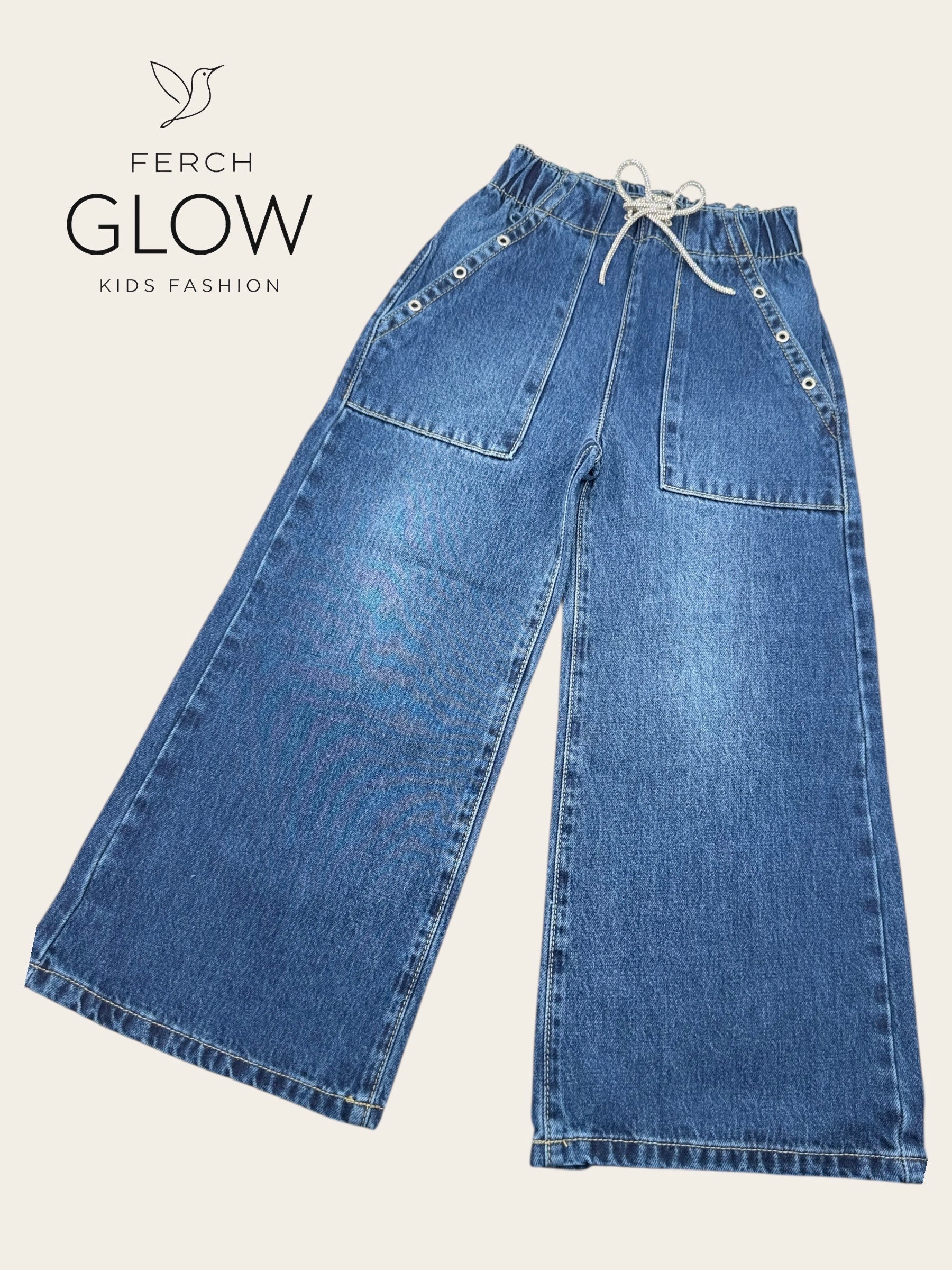 Jeans Anchos de Mezclilla para Niña D'MARK – Comodidad y Estilo con Cintura Elástica y Detalles Metálicos