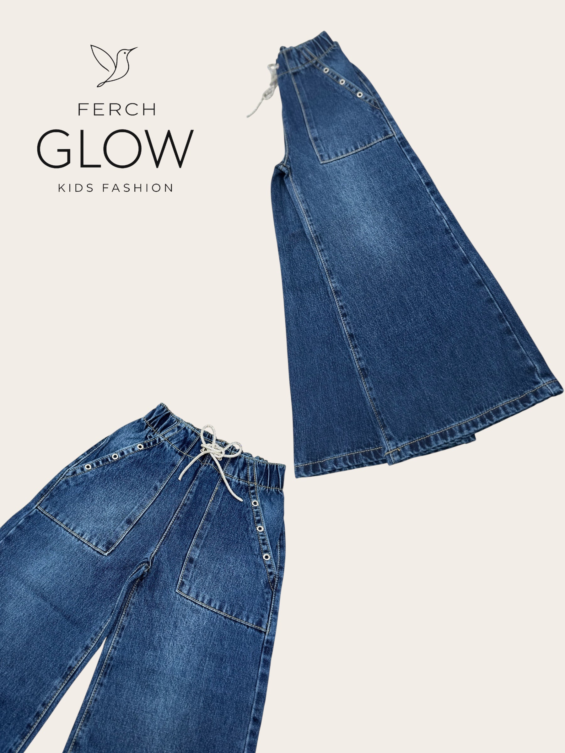 Jeans Anchos de Mezclilla para Niña D'MARK – Comodidad y Estilo con Cintura Elástica y Detalles Metálicos