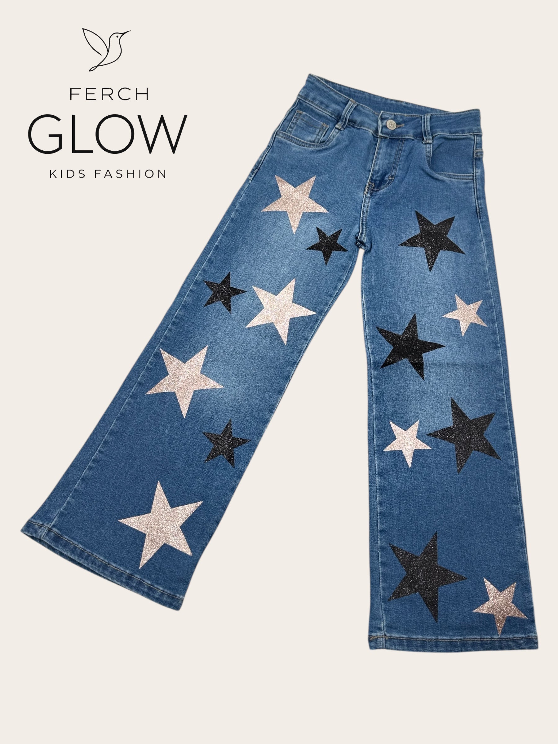 Jeans Wide Leg "Stellar Glow" con Estrellas Glitter – Estilo y Comodidad para Niñas