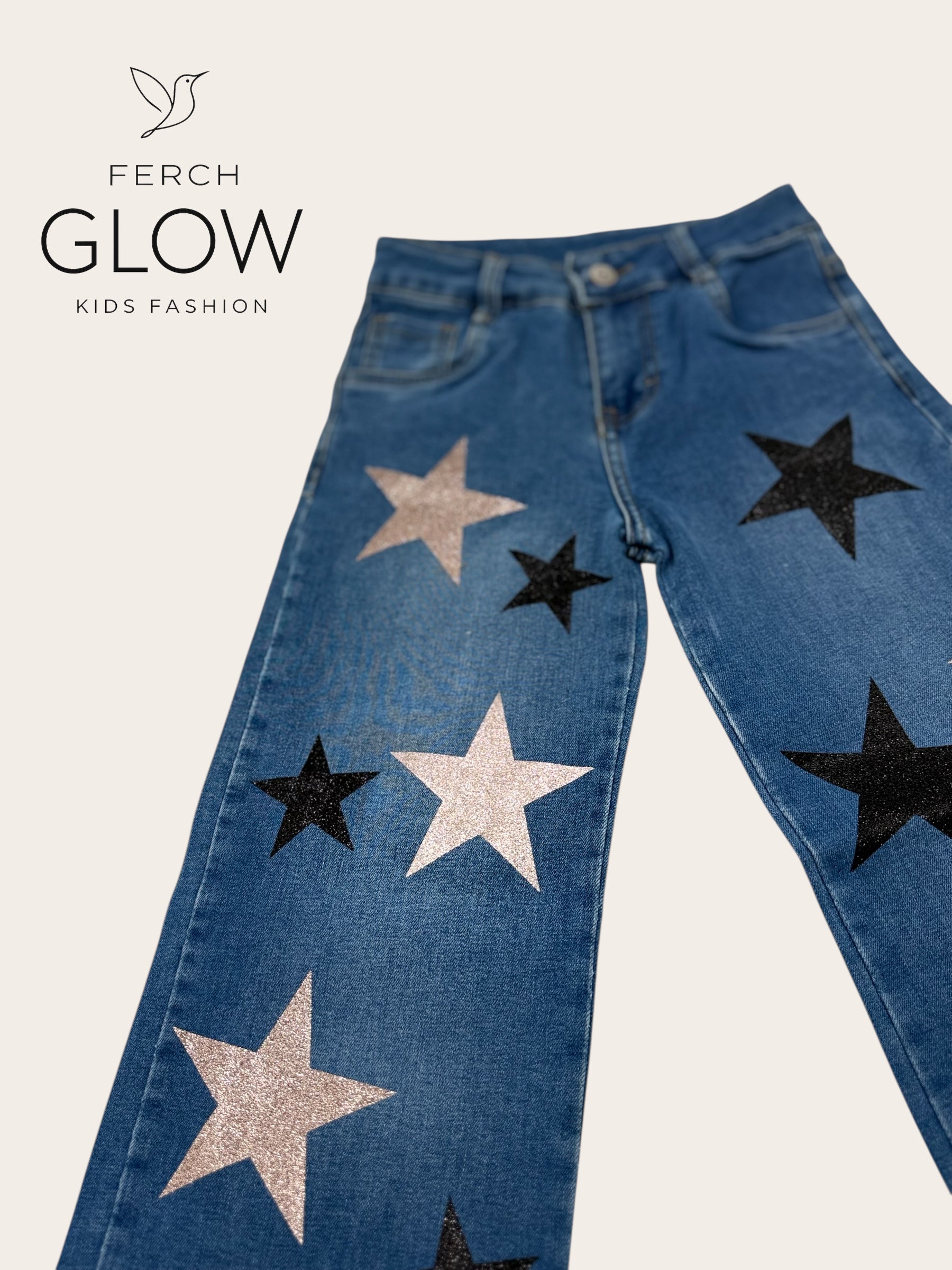 Jeans Wide Leg "Stellar Glow" con Estrellas Glitter – Estilo y Comodidad para Niñas