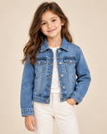 Chamarra de Mezclilla para Niña 💙 | Chaqueta Denim Clásica de Manga Larga con Botones