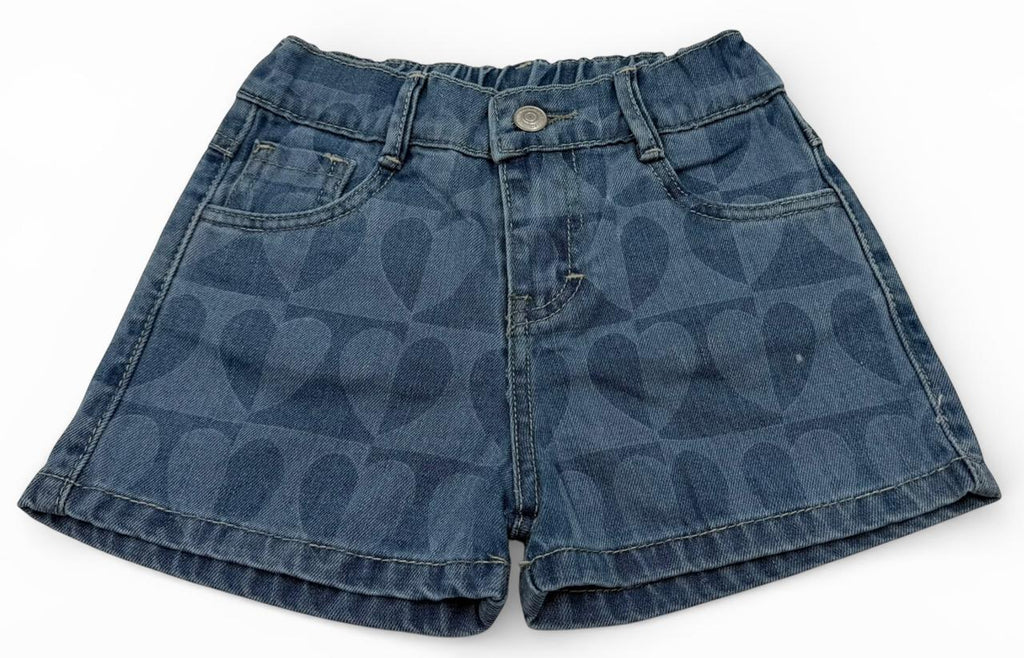 Short de Mezclilla para Niña con Estampado de Corazones – Blue Denim