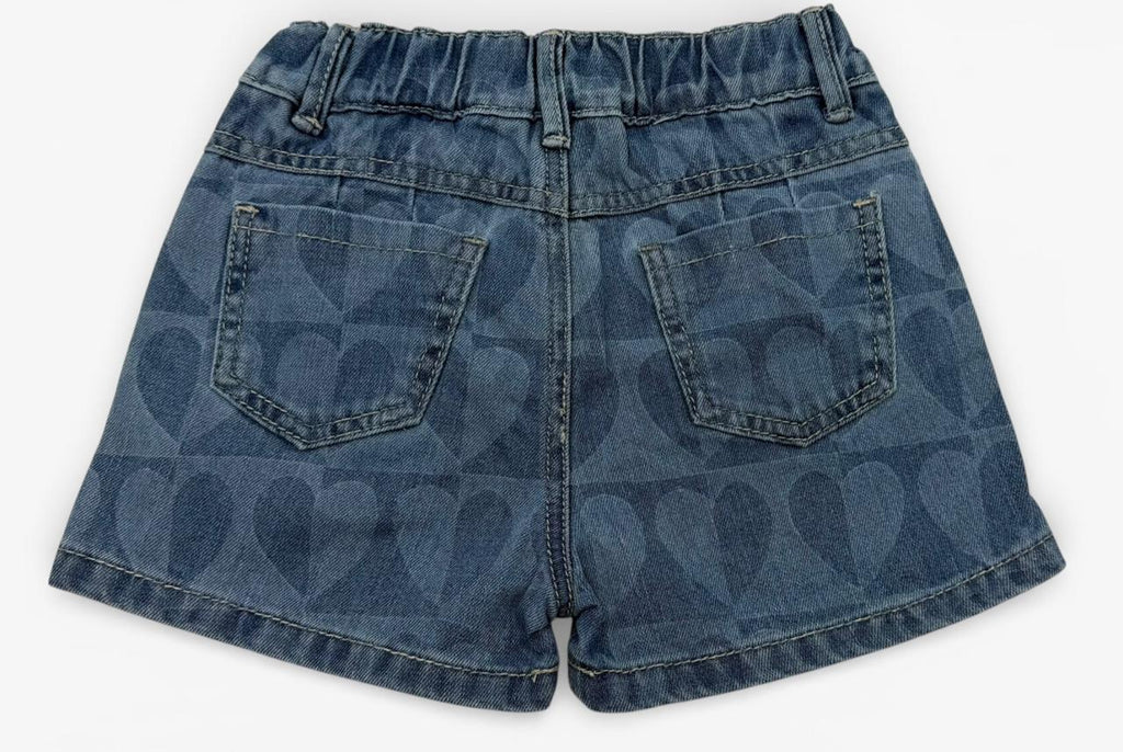 Short de Mezclilla para Niña con Estampado de Corazones – Blue Denim