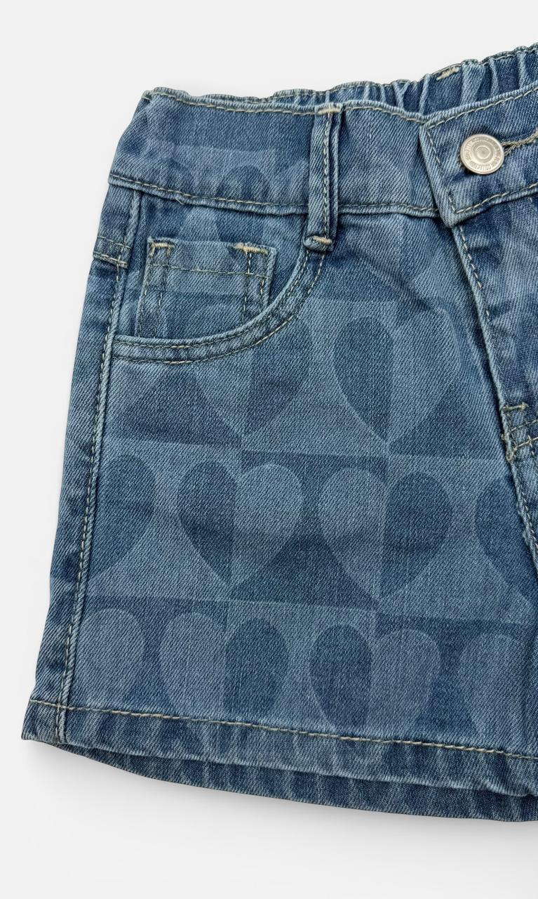 Short de Mezclilla para Niña con Estampado de Corazones – Blue Denim