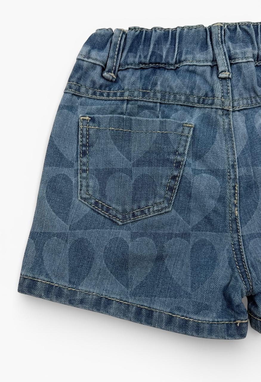 Short de Mezclilla para Niña con Estampado de Corazones – Blue Denim