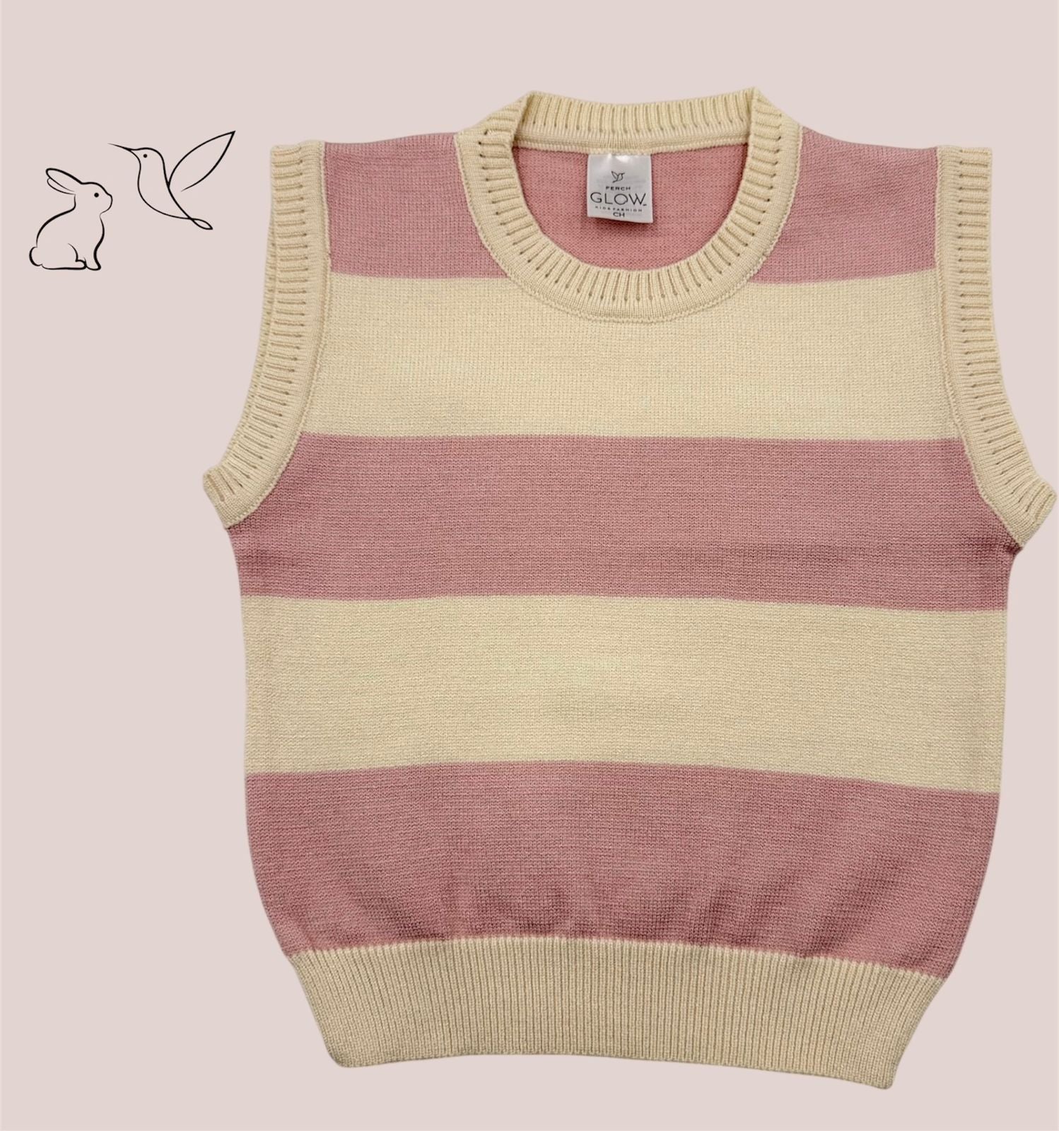 Chaleco Tejido para Niña Rayado Verde & Rosa 🌿✨