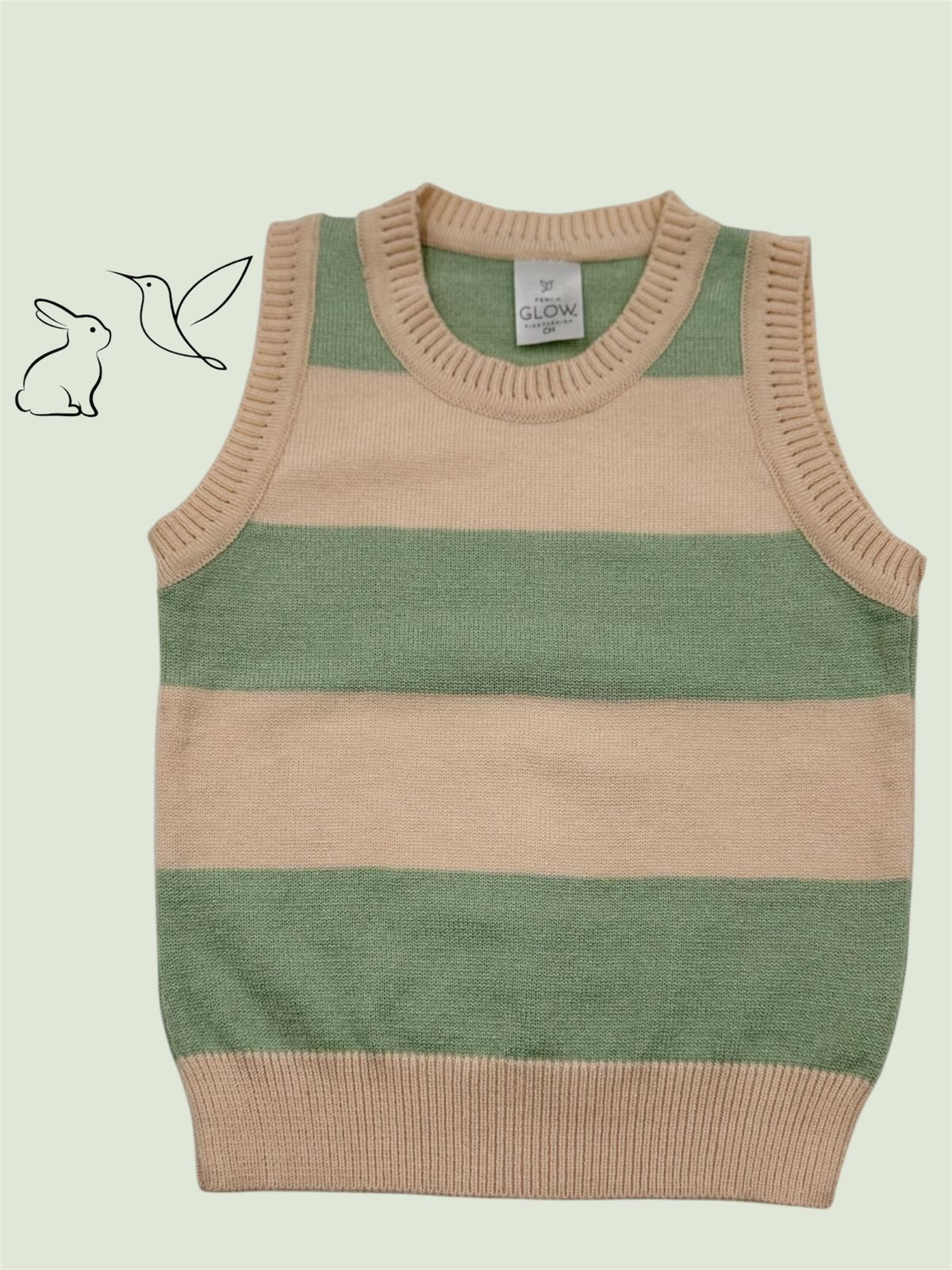 Chaleco Tejido para Niña Rayado Verde & Rosa 🌿✨