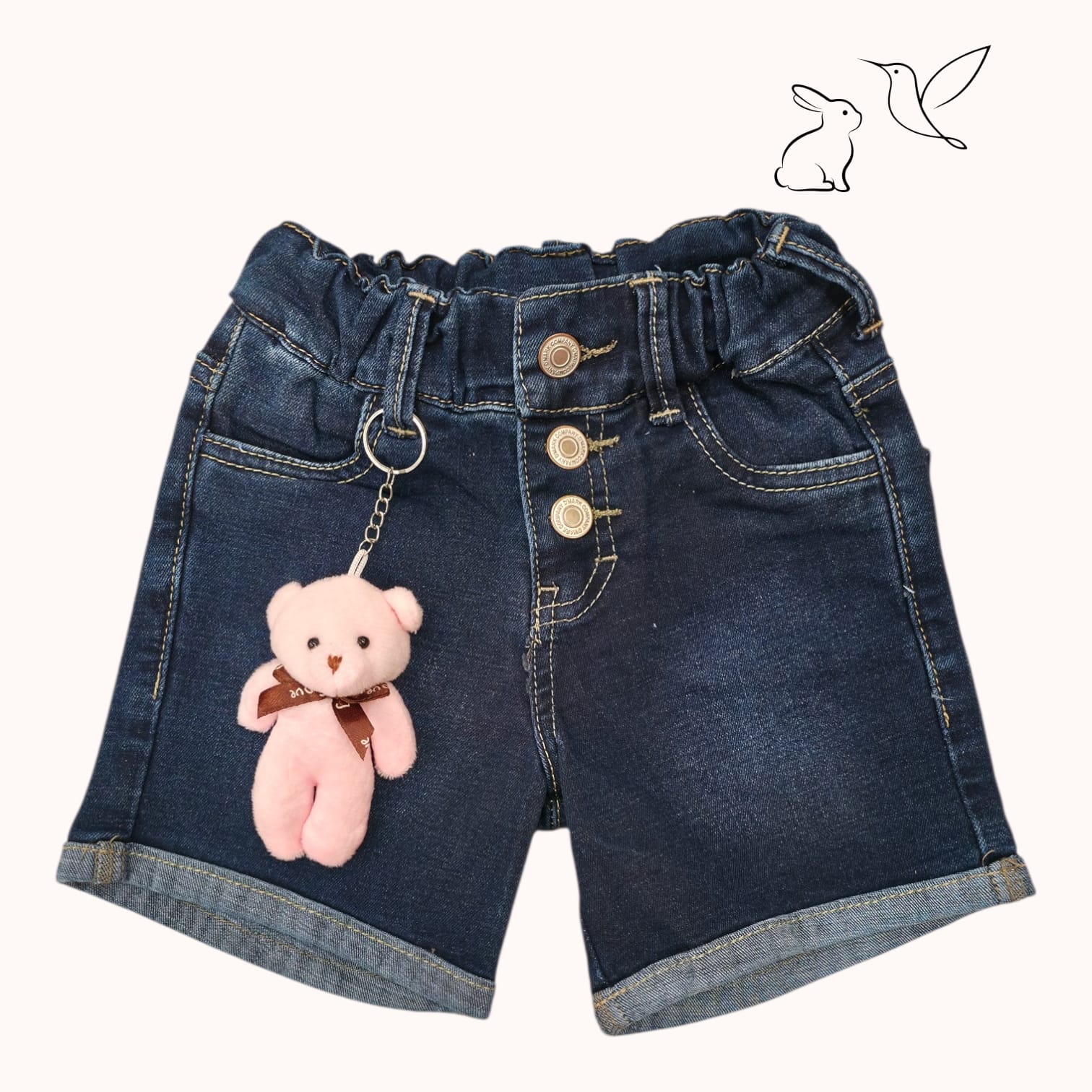 Short de Mezclilla para Niña con Llavero de Osito Rosa 🧸✨