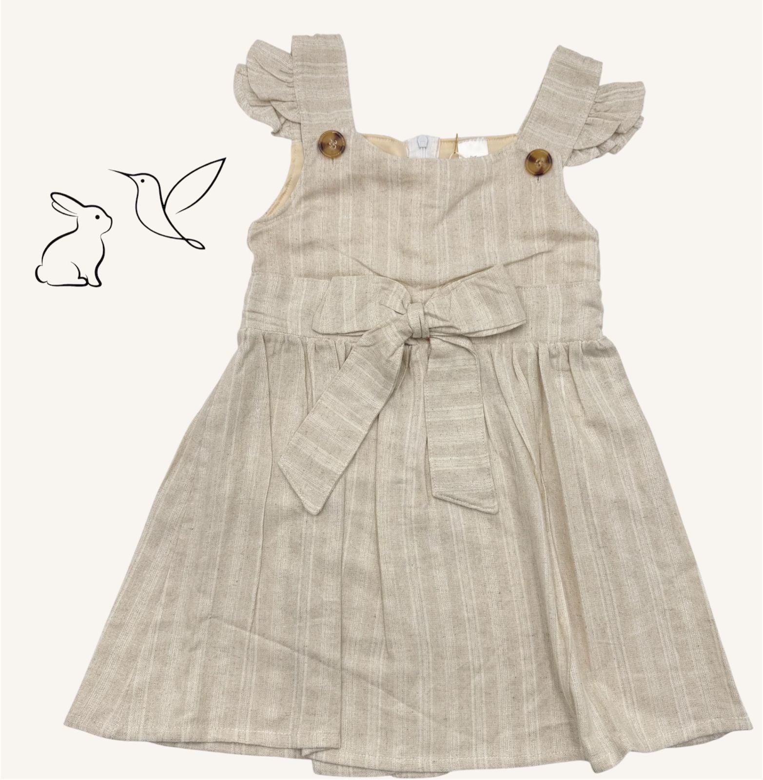 Vestido de Lino a Rayas para Niña - Estilo Vintage con Moño Frontal 🎀