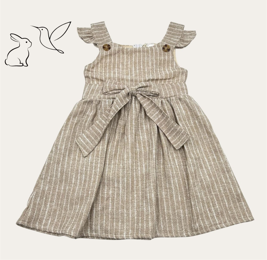Vestido de Lino a Rayas para Niña - Estilo Vintage con Moño Frontal 🎀