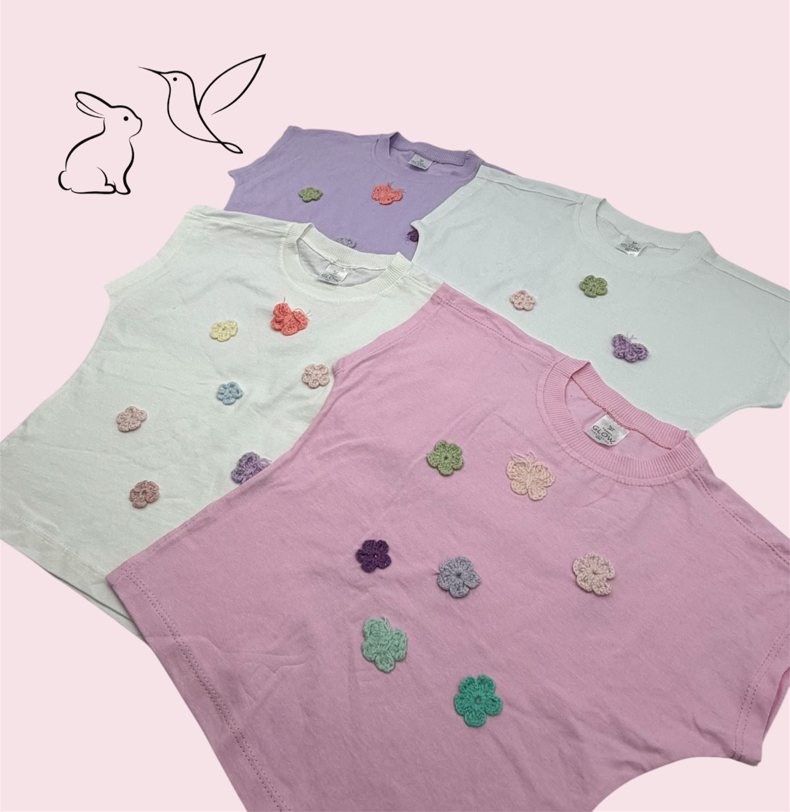 Playera Crop de Algodón con Apliques de Flores en Crochet 🌸