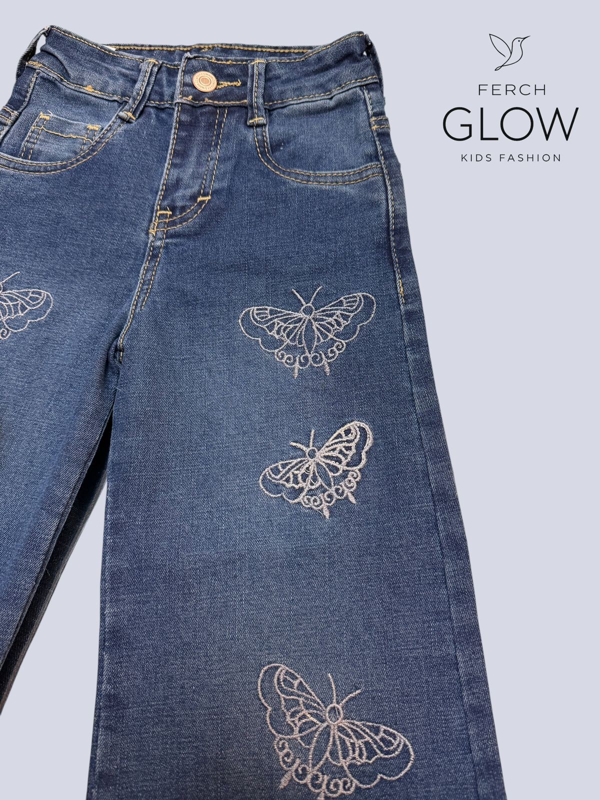 Jeans Wide Leg con Bordado de Mariposas 🦋 | Estilo Retro para Niña