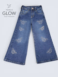 Jeans Wide Leg con Bordado de Mariposas 🦋 | Estilo Retro para Niña