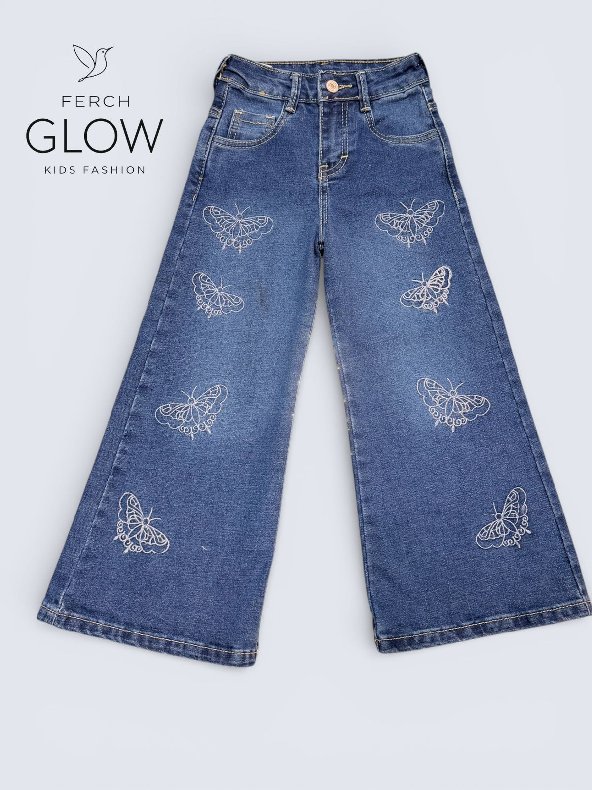 Jeans Wide Leg con Bordado de Mariposas 🦋 | Estilo Retro para Niña