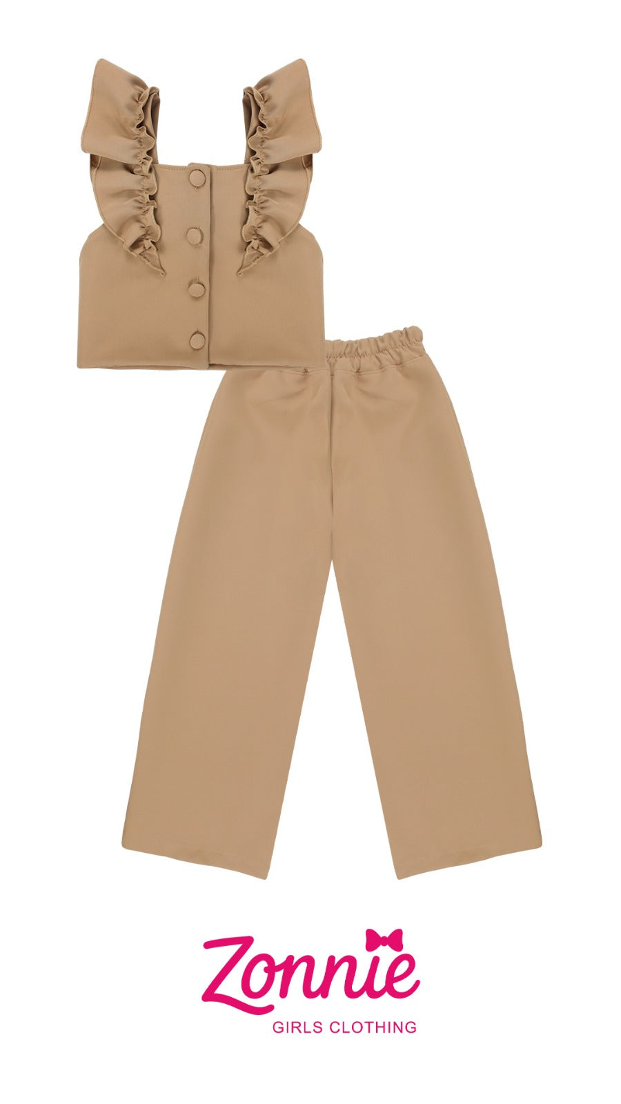 Conjunto "Zonnie Elegance" de 2 Piezas: Top con Moño Maxi y Pantalón Wide Leg para Niña ✨