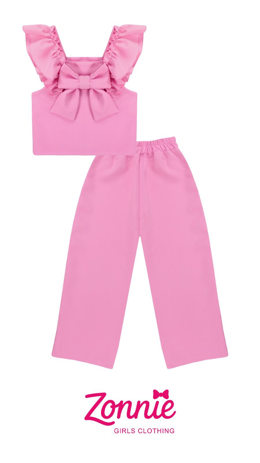 Conjunto "Zonnie Elegance" de 2 Piezas: Top con Moño Maxi y Pantalón Wide Leg para Niña ✨
