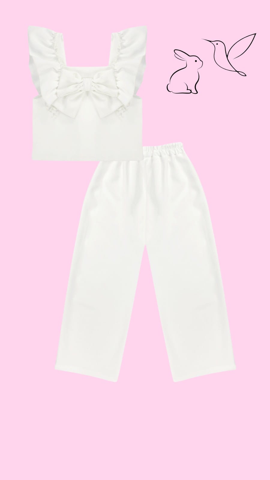 Conjunto "Zonnie Elegance" de 2 Piezas: Top con Moño Maxi y Pantalón Wide Leg para Niña ✨