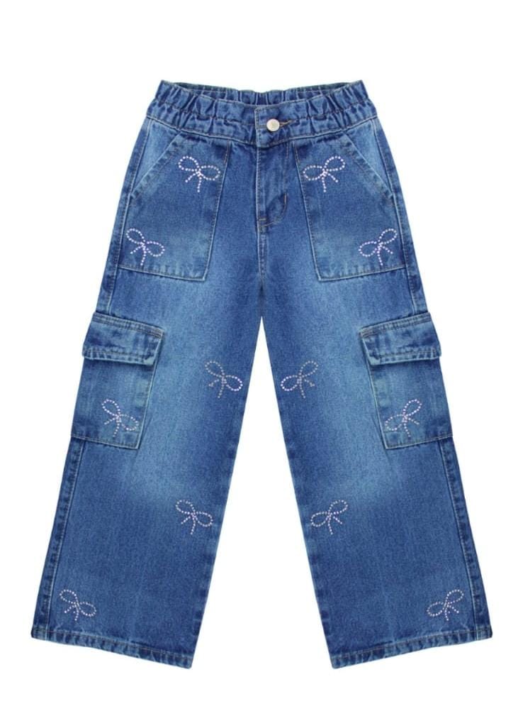 Jeans Cargo Niña con Moños de Strass - Estilo y Brillo Único 🌟💖