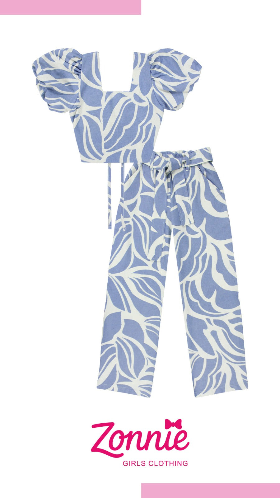 Conjunto Tropical Zonnie de 2 Piezas | Blusa Puff & Pantalón con Lazo 🌸✨