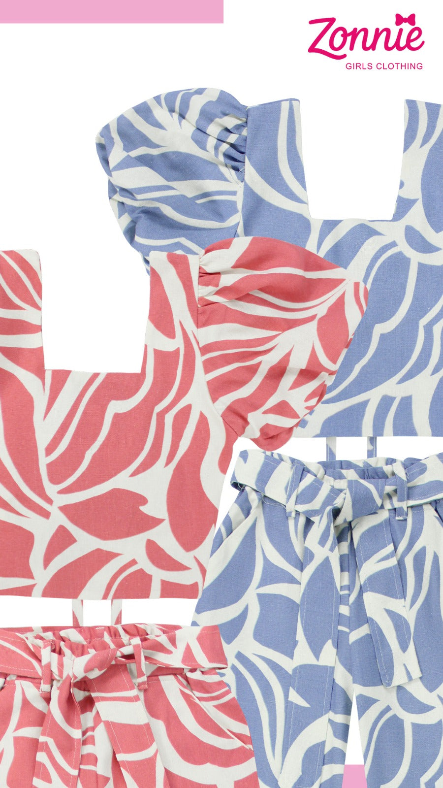 Conjunto Tropical Zonnie de 2 Piezas | Blusa Puff & Pantalón con Lazo 🌸✨