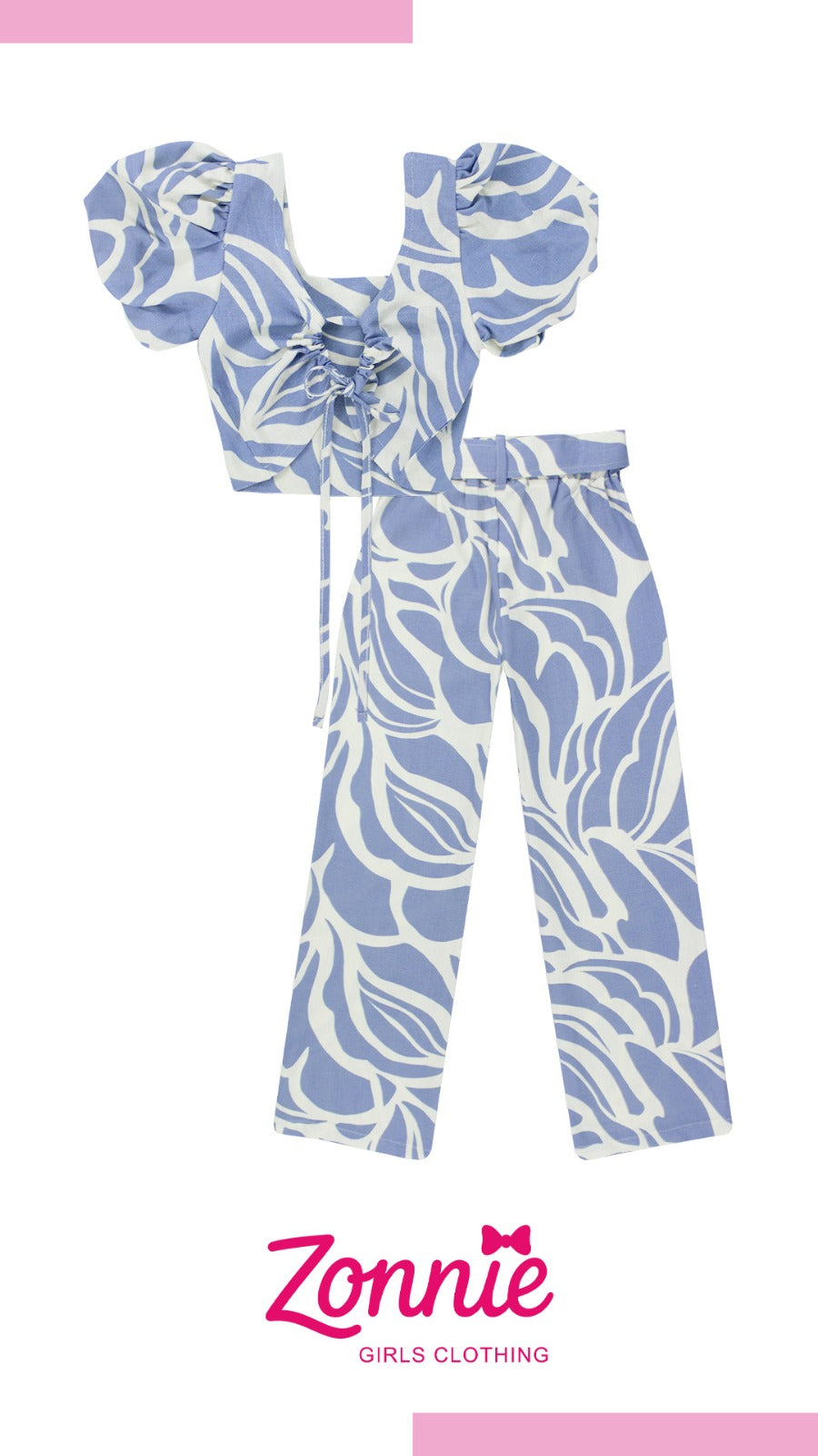 Conjunto Tropical Zonnie de 2 Piezas | Blusa Puff & Pantalón con Lazo 🌸✨