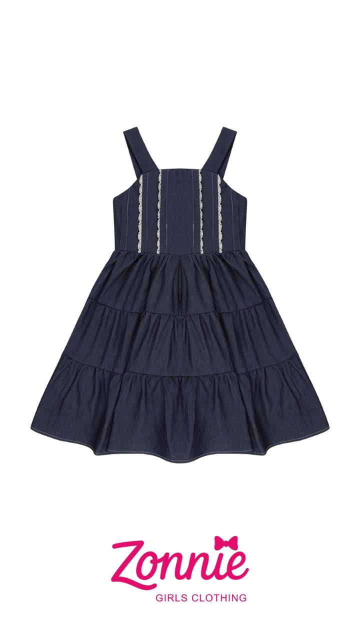 Vestido de Mezclilla Zonnie para Niña - Diseño en Capas con Bordado Floral