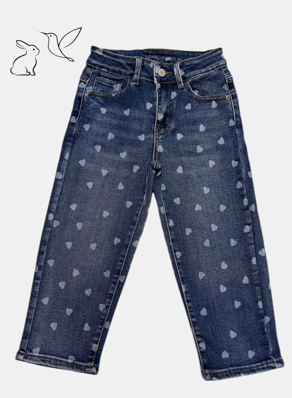 Jeans Denim con Estampado de Corazones para Niña