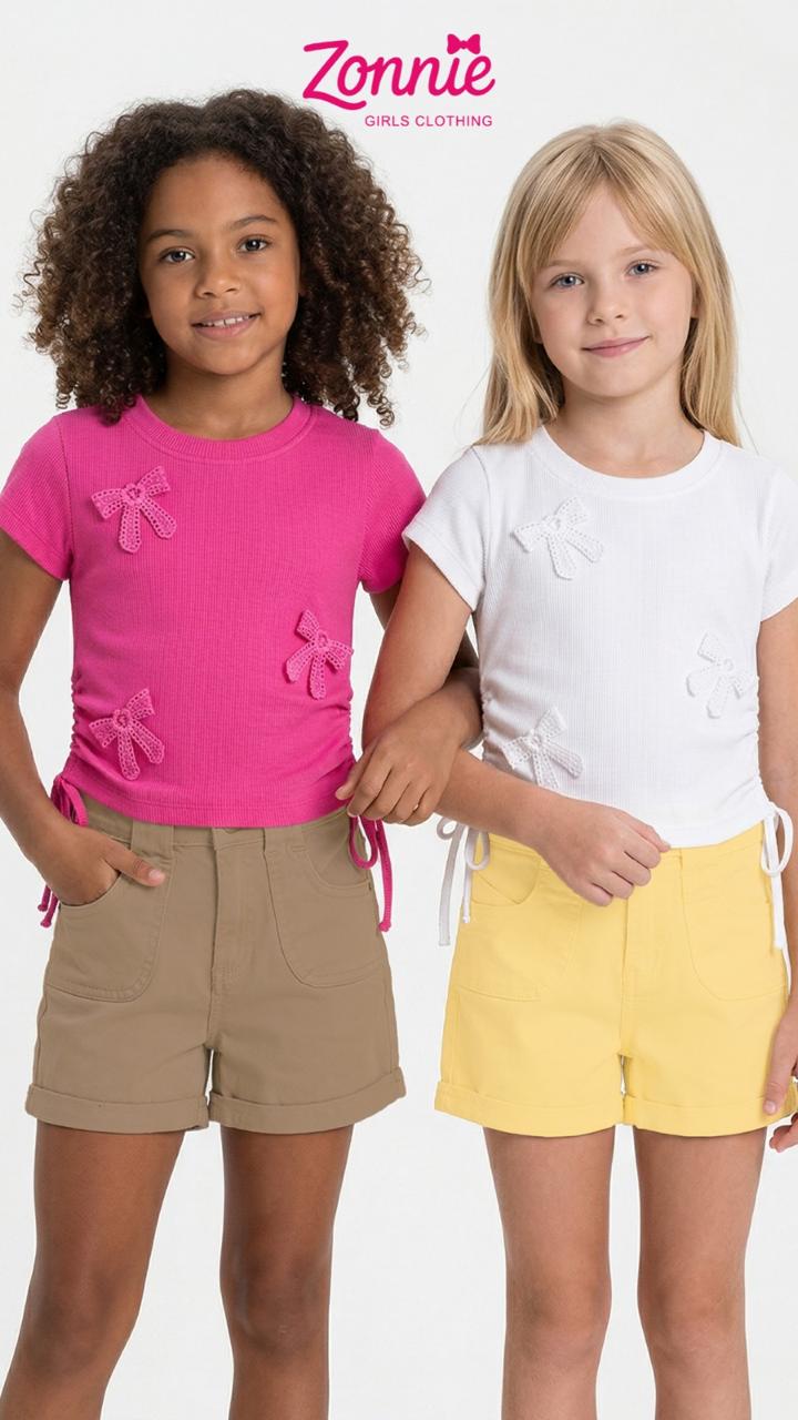 "¡Estilo y Ternura! 💖 Blusa de Canalé con Lazos para Niñas 🎀"