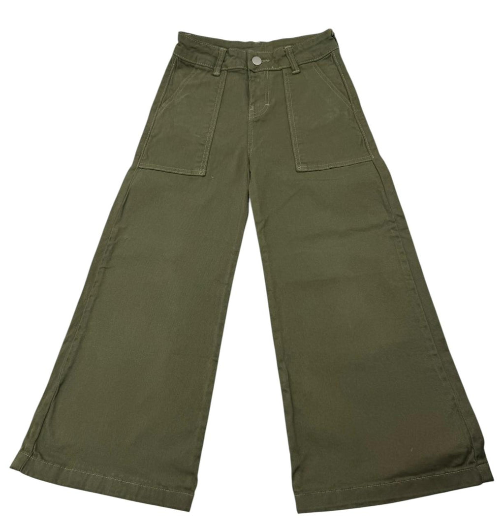 Pantalón Wide Leg Cargo para Niña – Estilo Urbano y Cómodo (Verde Olivo)