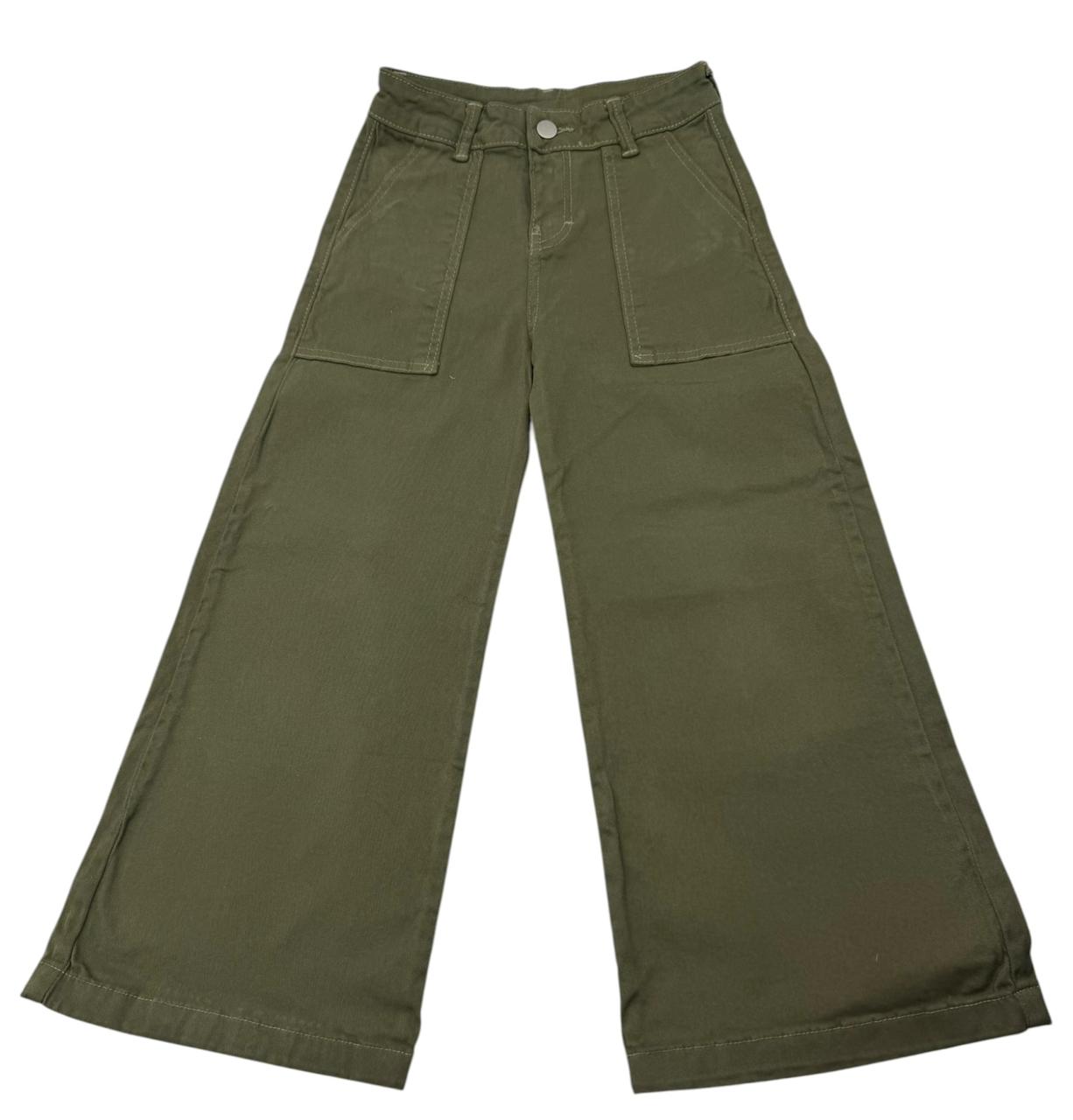 Pantalón Wide Leg Cargo para Niña – Estilo Urbano y Cómodo (Verde Olivo)