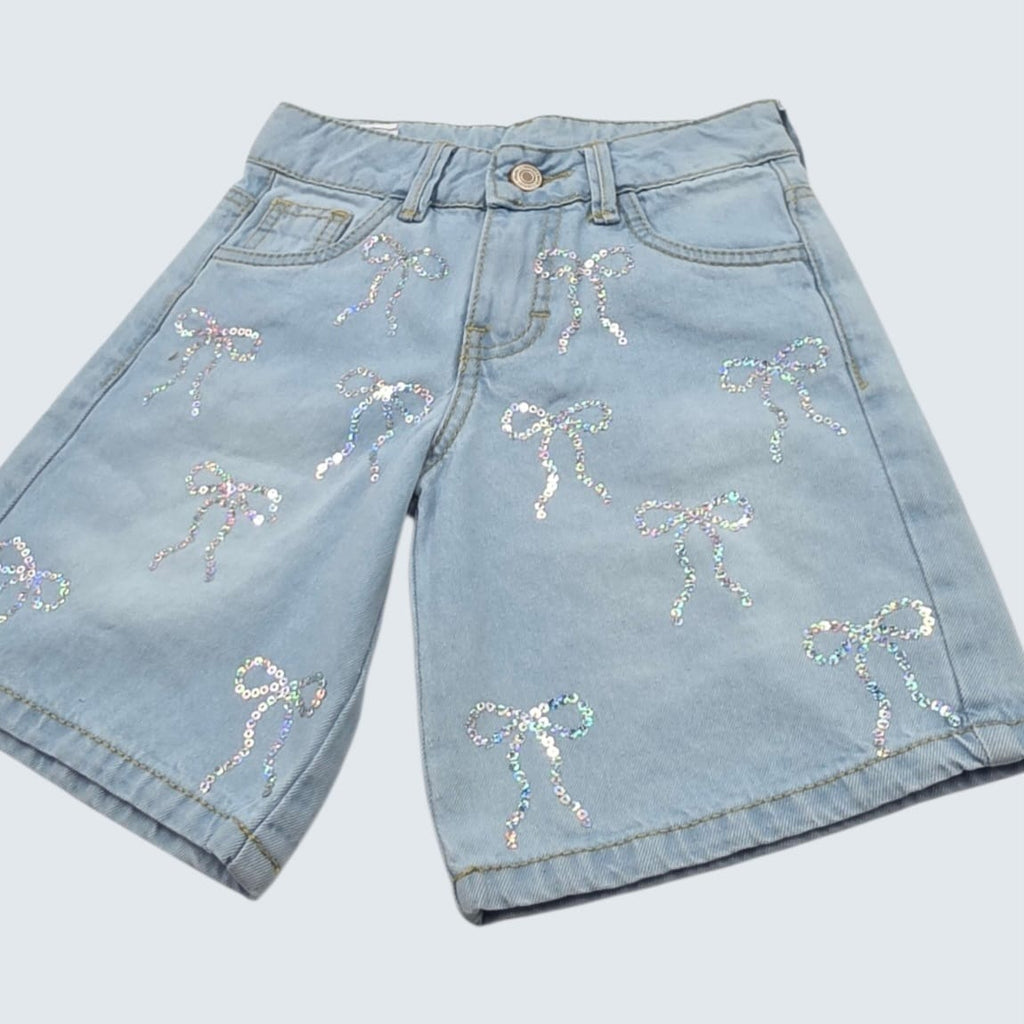 Shorts Jorts de Mezclilla con Lentejuelas (Estrellas y Moños) 🎀⭐