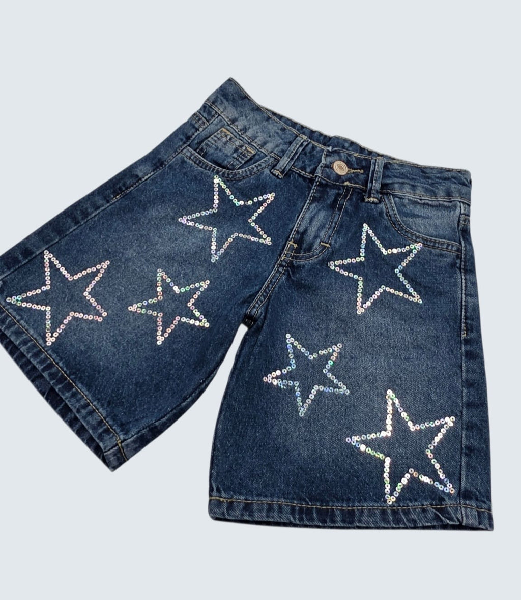 Shorts Jorts de Mezclilla con Lentejuelas (Estrellas y Moños) 🎀⭐