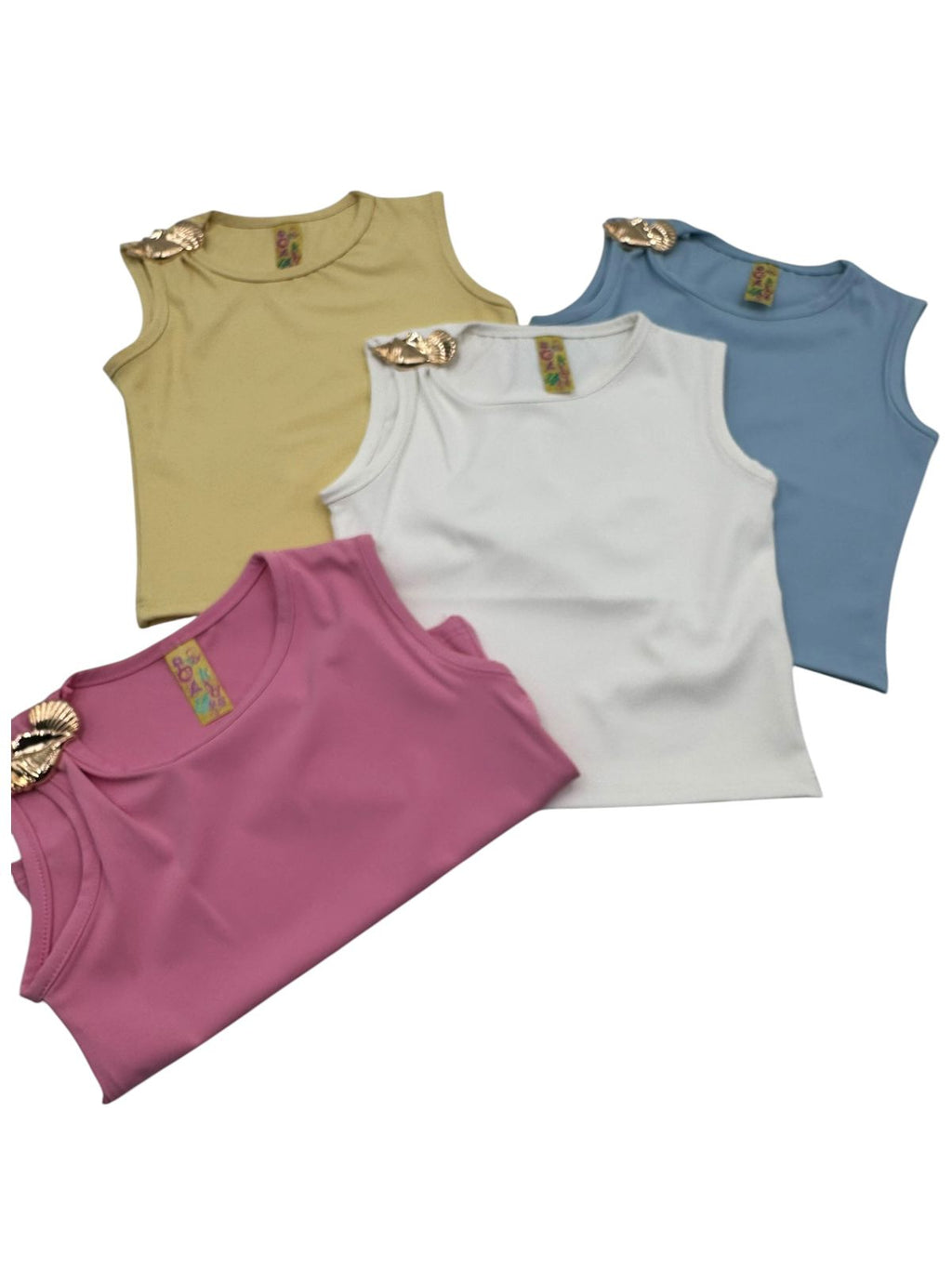 Playera Sin Mangas Lisa para Niña con Detalle Decorativo en Hombro