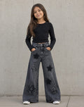 Jeans Wide Leg Denim con Parches de Estrellas para Niña