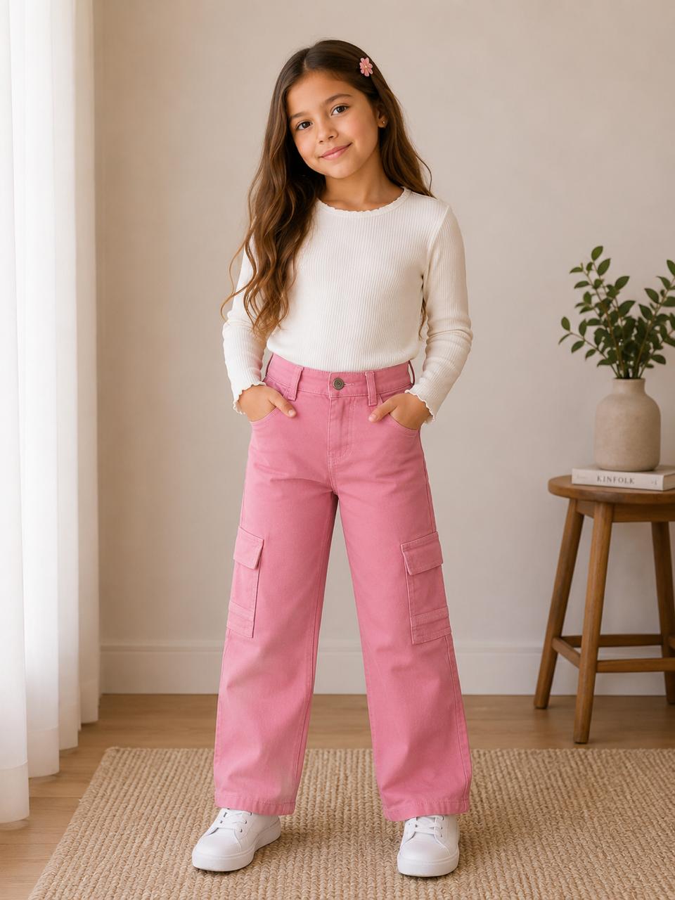 Pantalón Cargo Palazzo para Niña Color Rosa