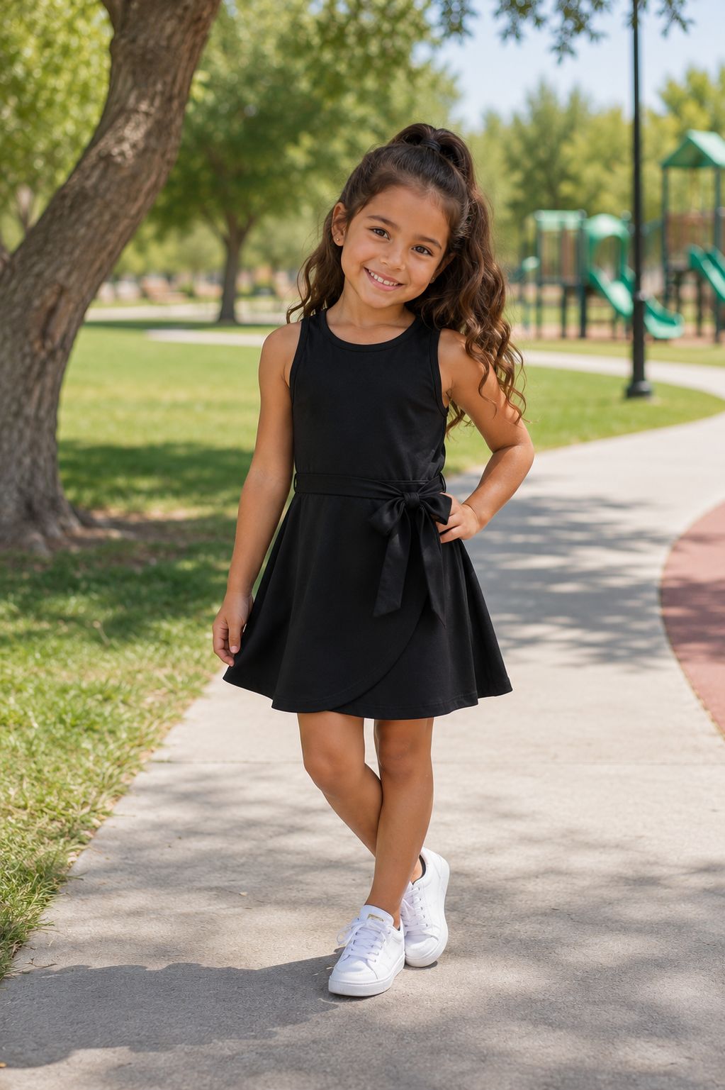 Vestido Deportivo para Niña con Lazo Ajustable – Vestido Corto Sin Mangas Tipo Cruzado para Fiesta y Diario