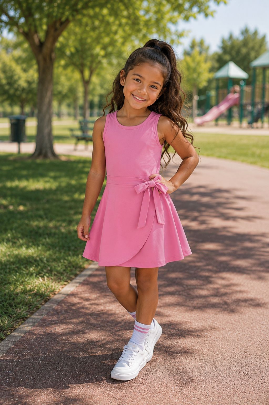 Vestido Deportivo para Niña con Lazo Ajustable – Vestido Corto Sin Mangas Tipo Cruzado para Fiesta y Diario