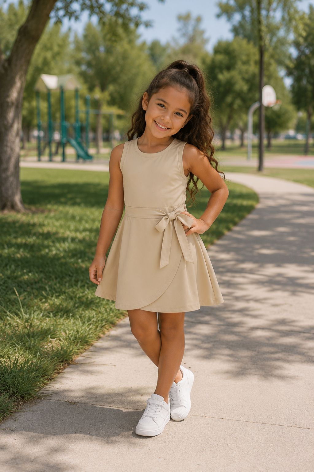 Vestido Deportivo para Niña con Lazo Ajustable – Vestido Corto Sin Mangas Tipo Cruzado para Fiesta y Diario