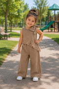 Conjunto Elegante de Niña: Jumpsuit / Enterizo con Detalle de Encaje y Moño – Ropa de Fiesta y Casual para Niñas