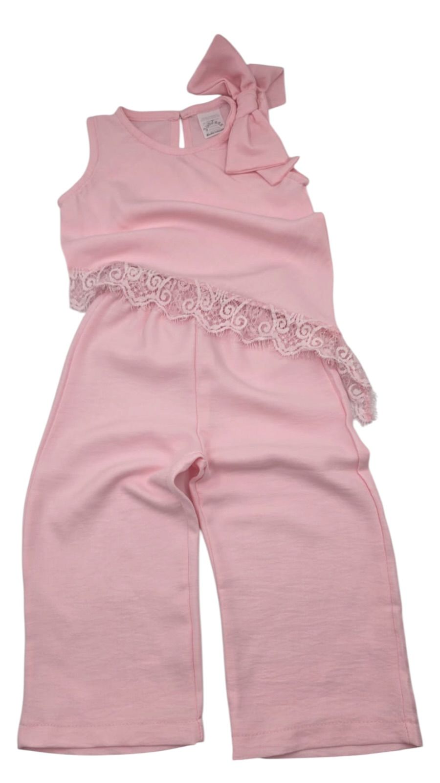 Conjunto Elegante de Niña: Jumpsuit / Enterizo con Detalle de Encaje y Moño – Ropa de Fiesta y Casual para Niñas